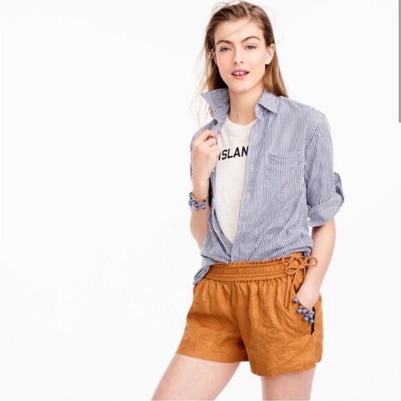 NWT J. Crew 100% Linen Side Tie Shorts Navy Blue- Size Small - Picture 2 of 13